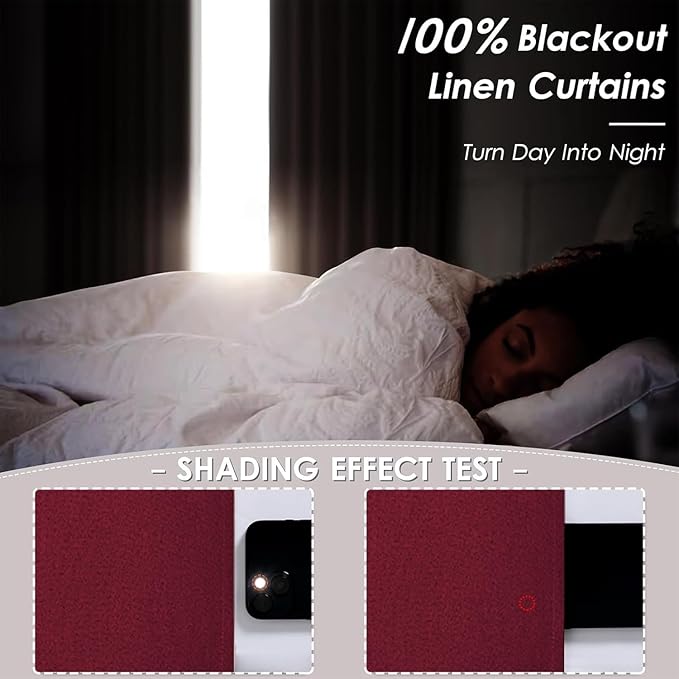 Linen 100% Blackout Curtains for Bedroom, Back Tab/Rod Pocket Curtain for - Image 8