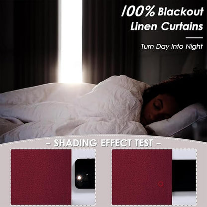 Linen 100% Blackout Curtains for Bedroom, Back Tab/Rod Pocket Room Darkening - Image 8