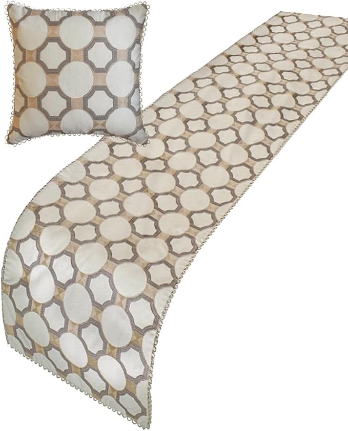 The HomeCentric King/Queen/Twin White, Embroidered, Bouclet & Lace Bed Scarf on - Image 4