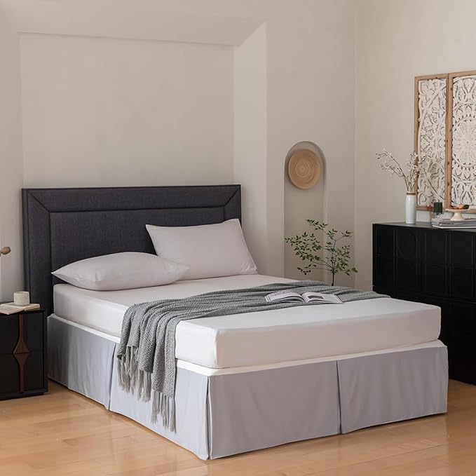 Queen Bed Skirt, Grid Plaid Soft Quadruple Pleated Ruffle Bed Skirt, Tailored - Image 5