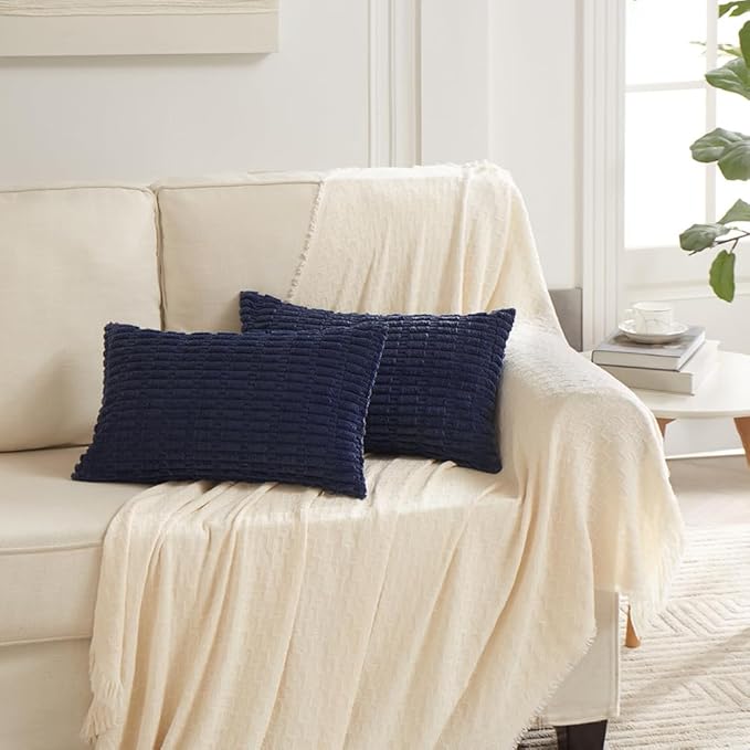 Fancy Homi 4 Packs Navy Blue Decorative Throw Pillow Covers 12x24 Inch - Image 6