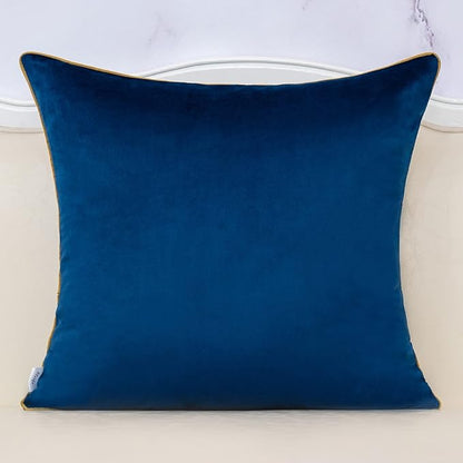 Alerfa 18 x 18 Inch Navy Blue Beige Gold Leather Patchwork Velvet & Polyester - Image 2
