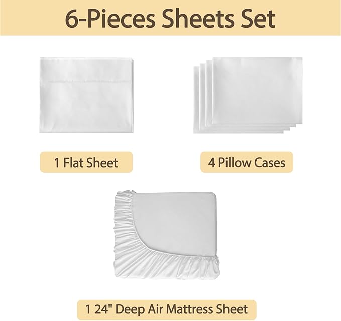 Air Mattress Sheet Set Queen Size, 6 Piece Deep Pocket Bed Sheet Set - Image 2