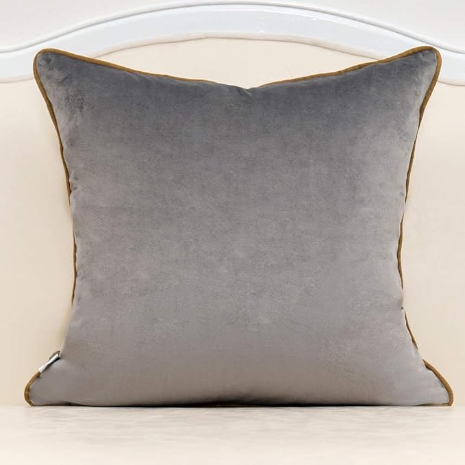 Alerfa 18 x 18 Inches Gray Geometric Gold Leather Striped Cushion Cases - Image 2