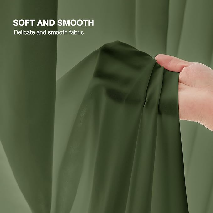 Anmao Non-See-Through Olive Green Privacy Semi Sheer Curtains - Image 9