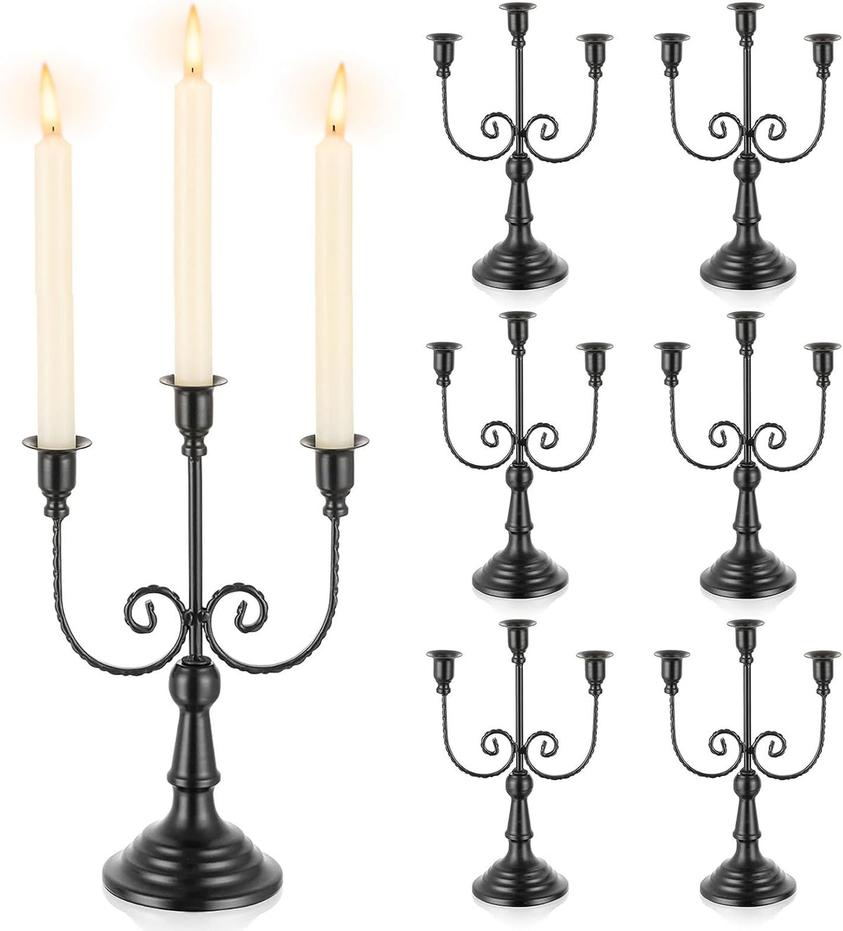 Romadedi Halloween Candelabra, Black 3-Arm Candle Holders Bulk, Set of 6