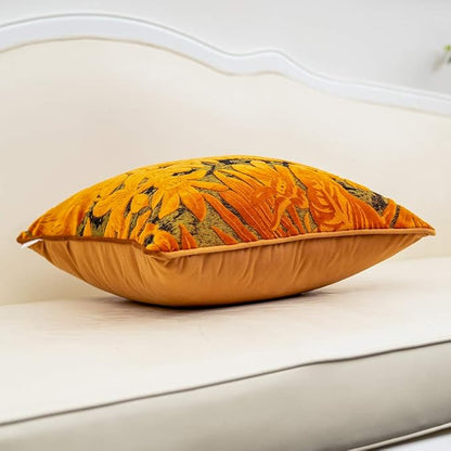 Alerfa 18 x 18 Inch Orange Square Maple Leaf Pillow Embroidery Cut Velvet - Image 3