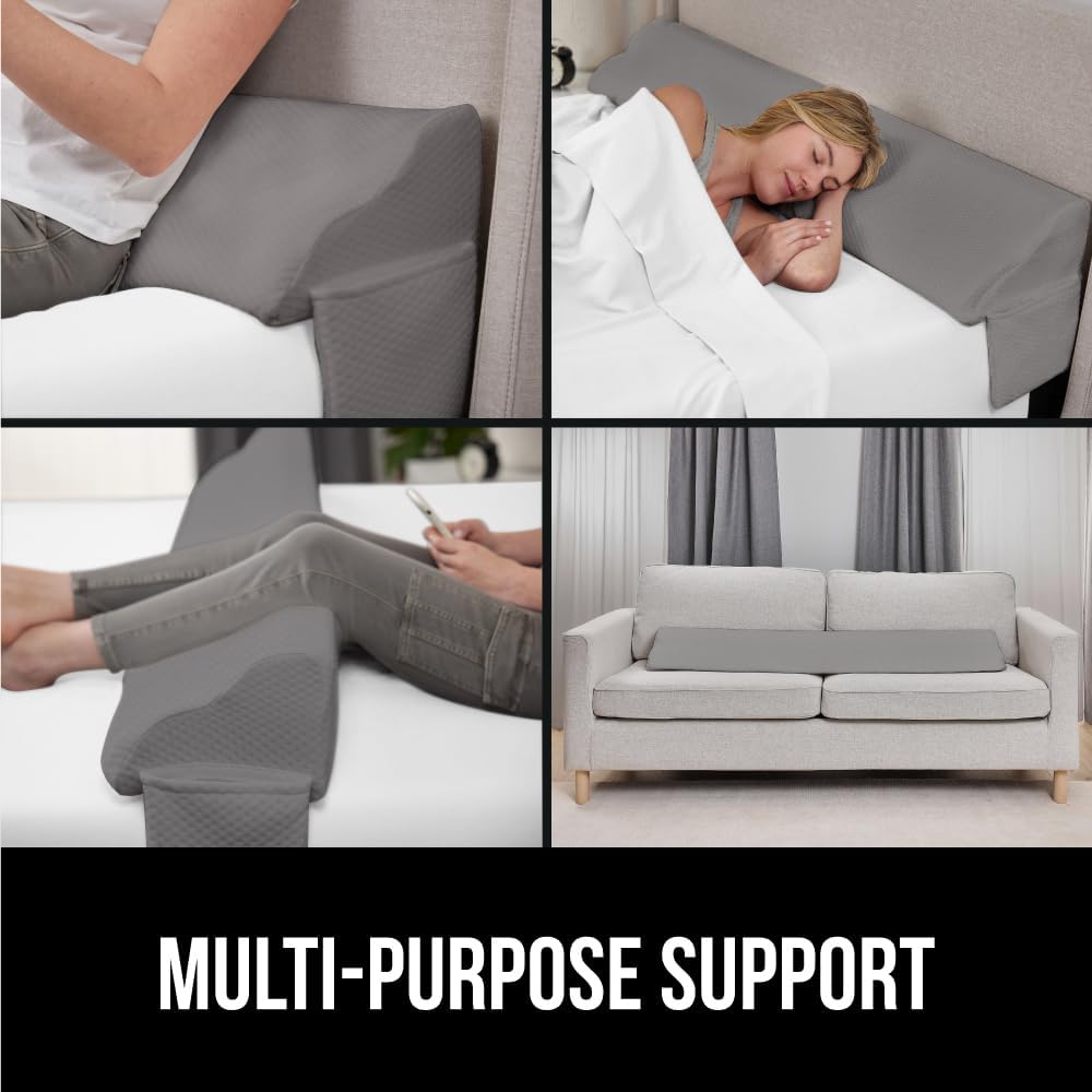 GORILLA GRIP Patented Bed Wedge Pillow for Headboard Gap, King, Soft Gray