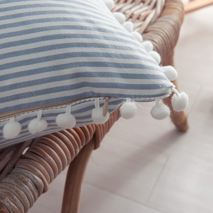 HOPLEE Decorative Blue Pillow Covers 18x18 Farmhouse Stripe Pillows Covers Blue - Image 4