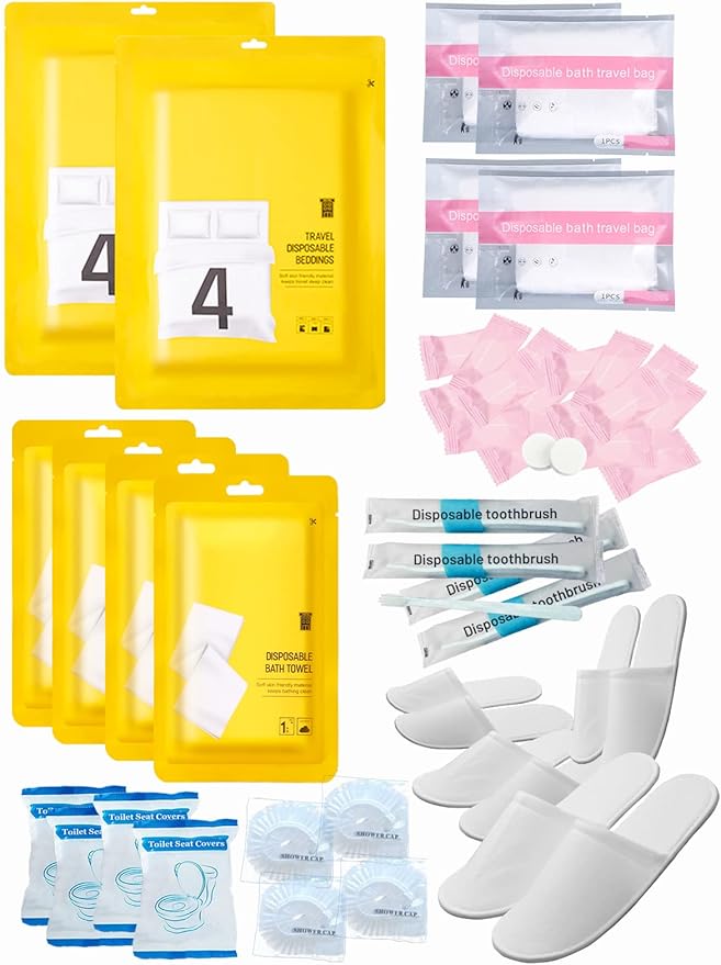 Extguds Disposable Travel Set : Bed Sheet×2+Duvet Cover×2+Pillow case×4+Bath by Extguds