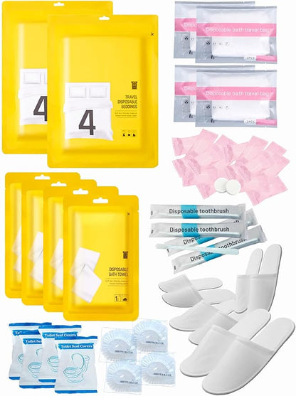 Extguds Disposable Travel Set : Bed Sheet×2+Duvet Cover×2+Pillow case×4+Bath by Extguds