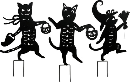Metal Halloween Black Cat Garden Stakes Decorative, 3 Pack Scary Cat