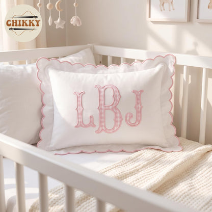Personalized Baby Pillowcase - Custom Monogrammed Toddler Pillow Cover with Scalloped Edge for Nursery Decor, 05