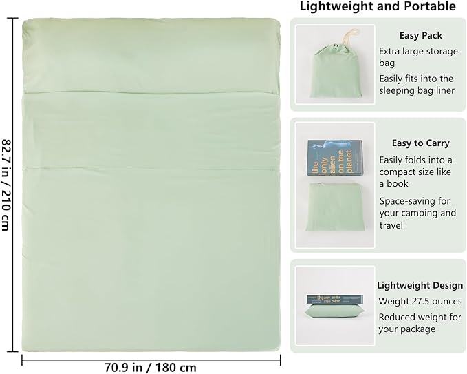 Sleeping Bag Liner Camping Adult Sleep Sack Lightweight Travel Sheet - Image 2