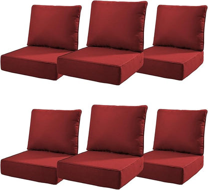 6" Thick Outdoor Cushions 22x24x6, 6-Set Deep Seat Patio Cushions by Pugire
