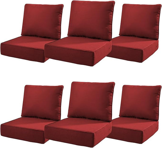 6" Thick Outdoor Cushions 22x24x6, 6-Set Deep Seat Patio Cushions by Pugire