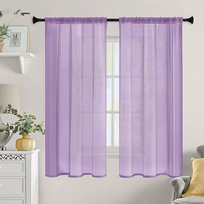 Sheer Curtains 84 Inches Long 2 Panels, Rod Pocket Short Curtain - Image 9