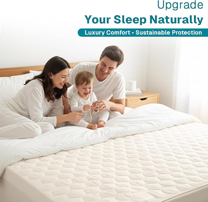 FABDREAMS Organic Quilted Mattress Protector Queen Size | Mattress Pad| - Image 9