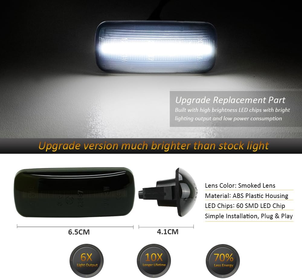LED Side Marker Lights Smoked Lens White for 2010-2017 Dodge RAM 2500 3500