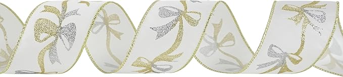 MEEDEE Gold and Silver Christmas Ribbon 2.5 Inch White Satin Ribbons - Image 8