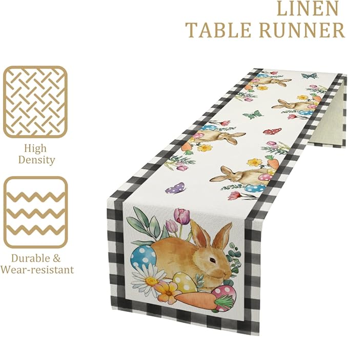 Easter Bunnies Table Runner, Easter Eggs Linen Farmhouse Table Runners - Image 3