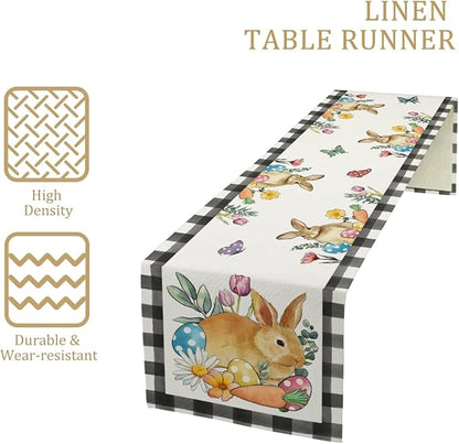 Easter Bunnies Table Runner, Easter Eggs Linen Farmhouse Table Runners - Image 3