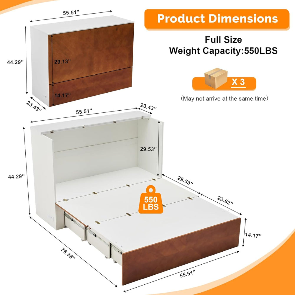 VINGLI Full Murphy Bed with Storage Drawer,2 Charging Station,Rustic & Sc...