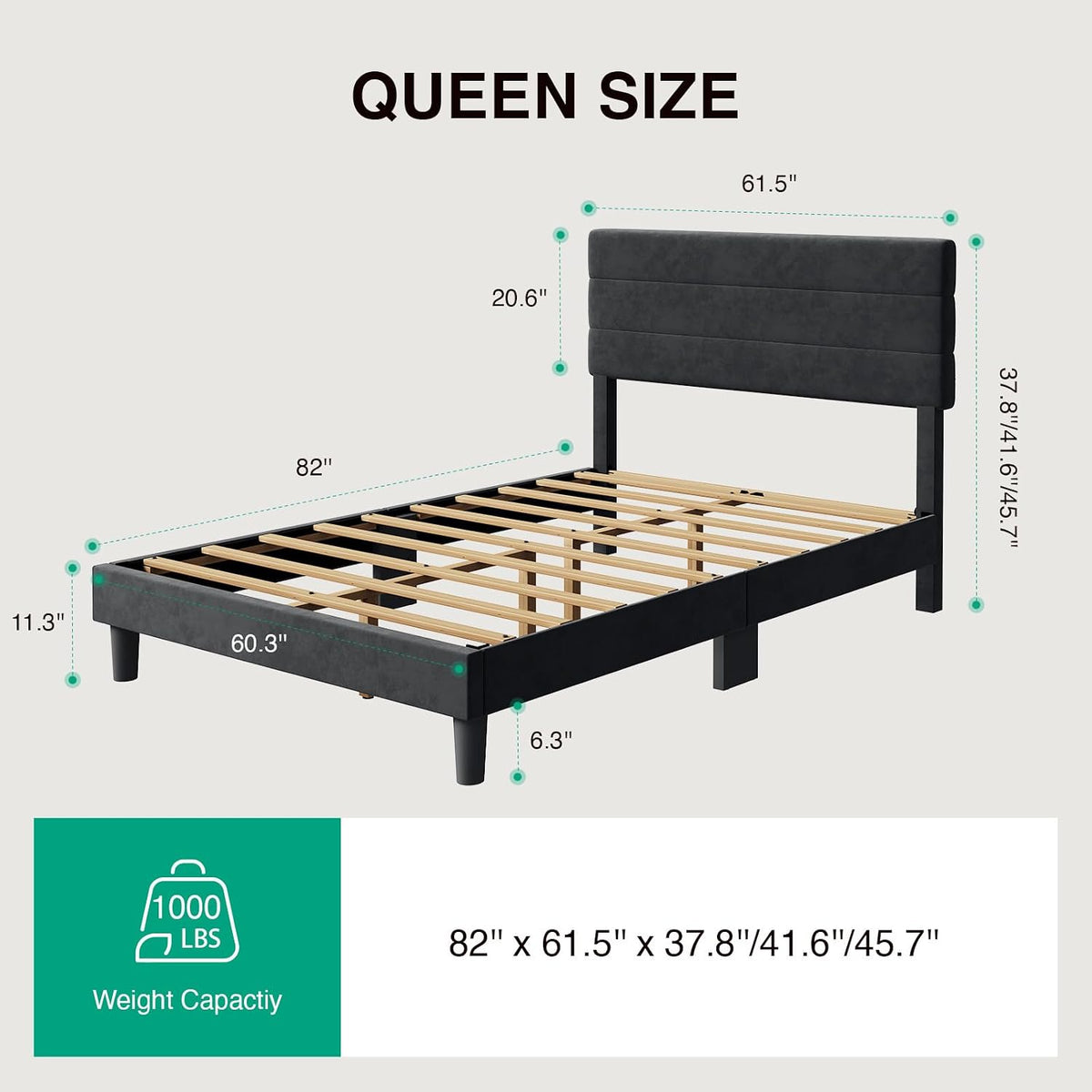 novilla queen bed frame, queen size bed frame shown in use