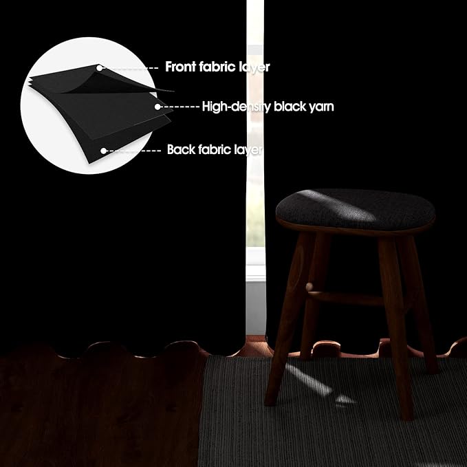 HOMEIDEAS Blackout Curtains for Bedroom 52 X 96 Inch Long 2 Panels Set Black - Image 3