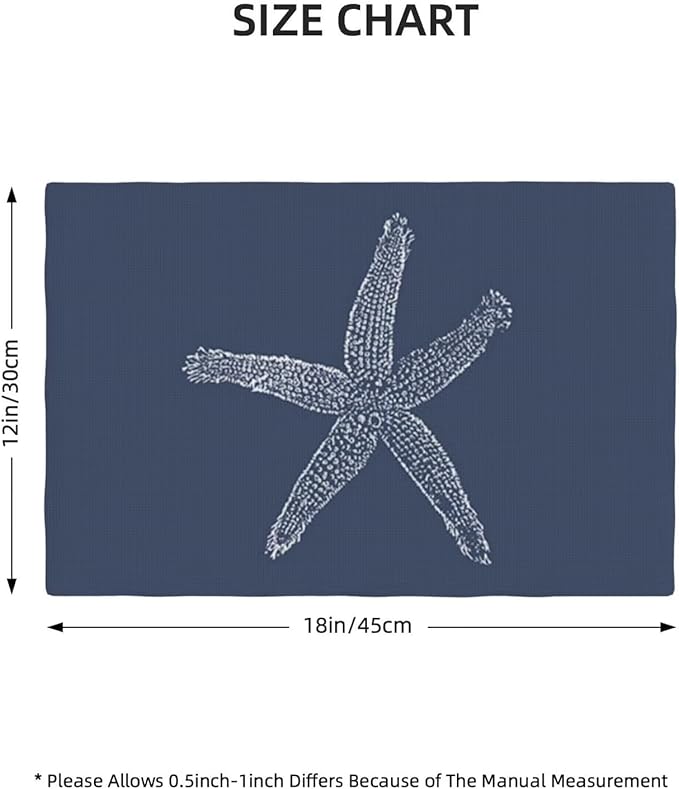 Summer Coastal Placemats Set of 4, Beach Theme Ocean Navy Blue Starfish - Image 4