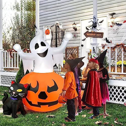 HOPOCO 5 FT Halloween Inflatables Outdoor Ghost Pumpkin Black Cat Decor