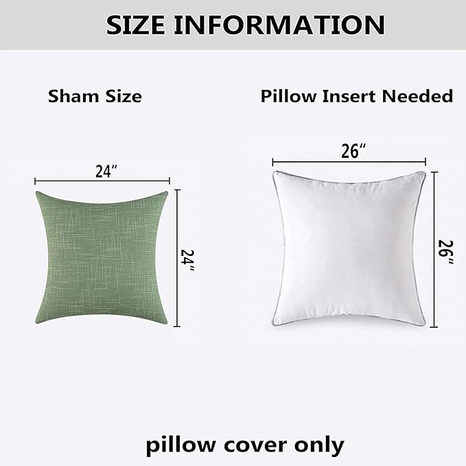 Kevin Textile Set of 2 Sage Green Pillow Covers Spring 24 x 24 Inch Farmhouse - Image 6
