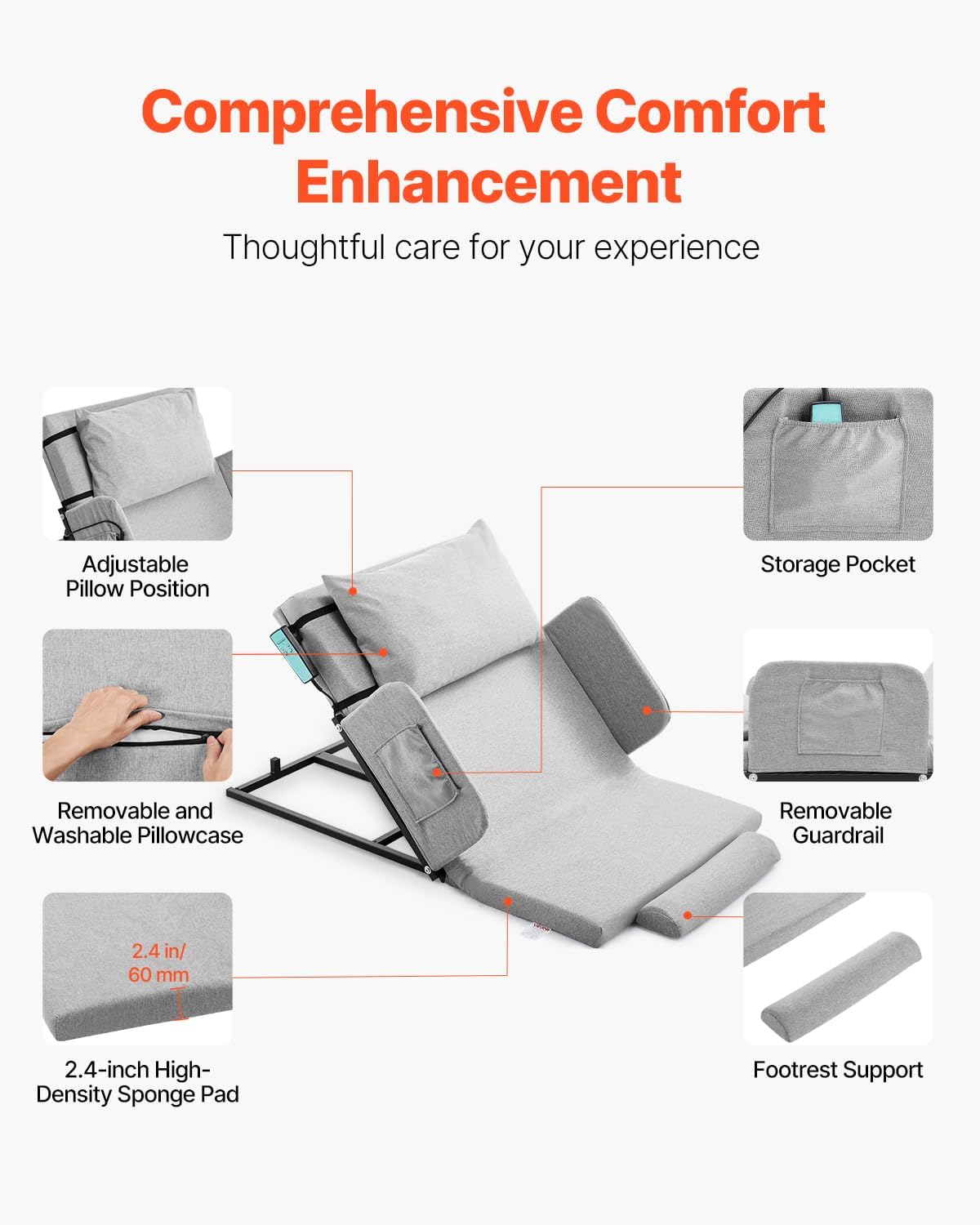 vevor electric lifting backrest for bed, 300 lbs, close-up detail
