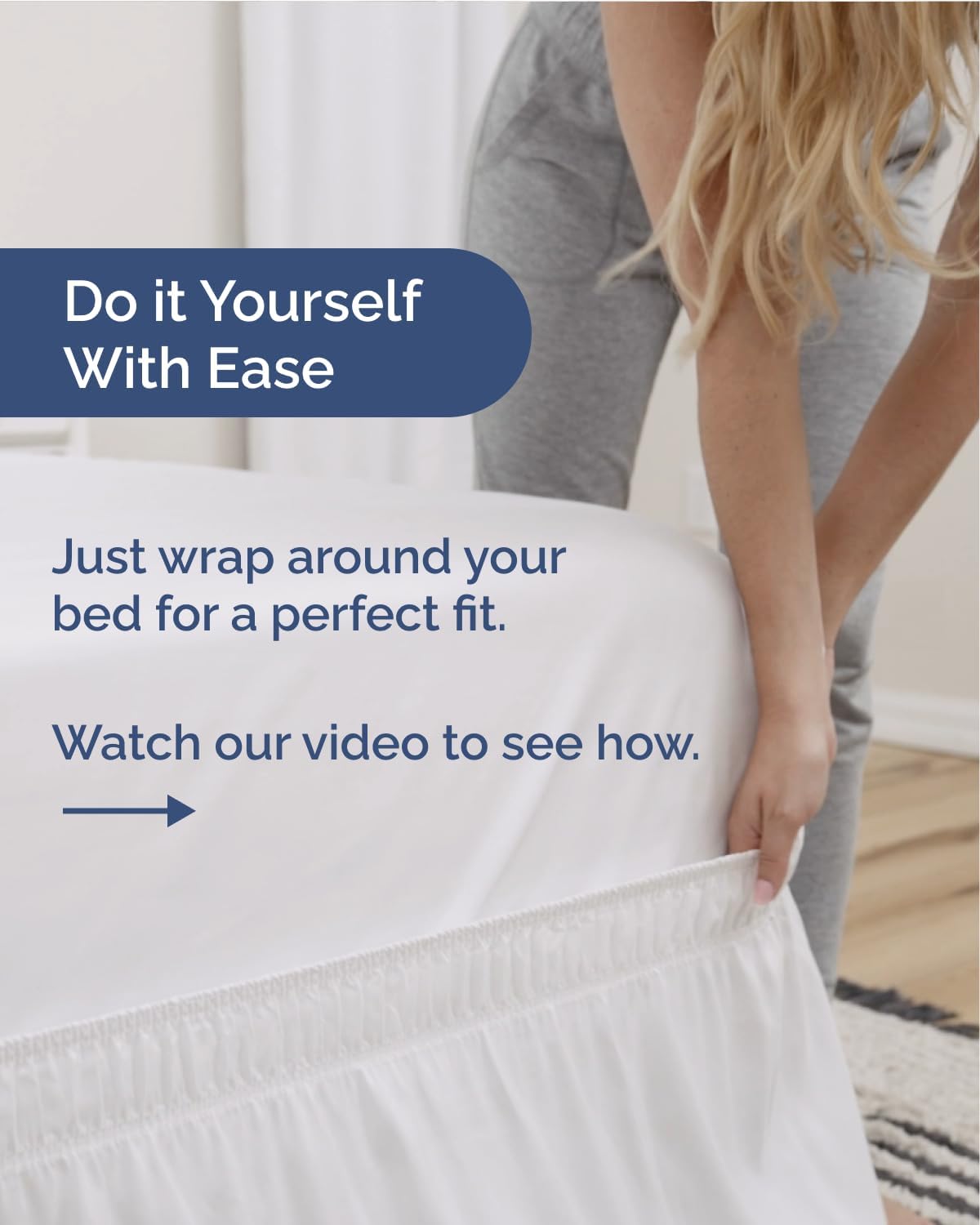 Wrap Around Dust Ruffle Bed Skirt - White - for Queen Size Beds with 15 Inch Drop - Easy Fit Elastic Strap - Adjustable Pleated Bedskirt w/Brushed Fabric - Wrinkle Free - for Women, Men, Kids & Teens