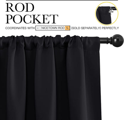 nicetown black blackout curtains for bedroom 70" wide, close-up detail