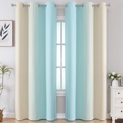 Estelar Textiler Aqua and Beige Room Darkening Blackout Curtains 84 Inch Length - Image 2
