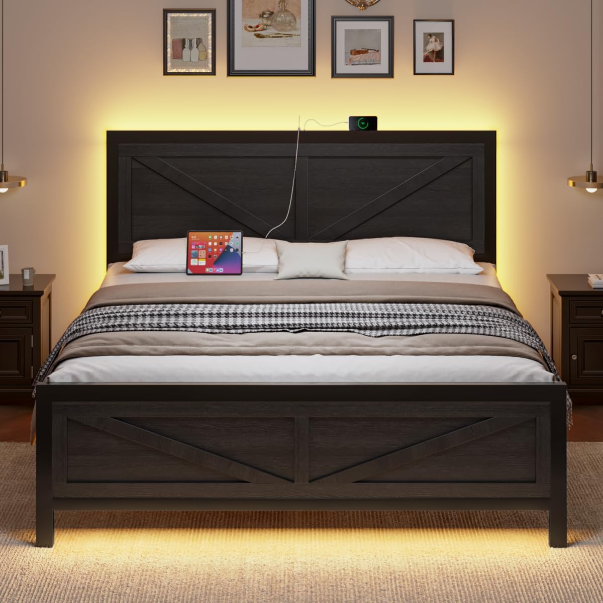dogibixo full size bed frame with led lights, main product view
