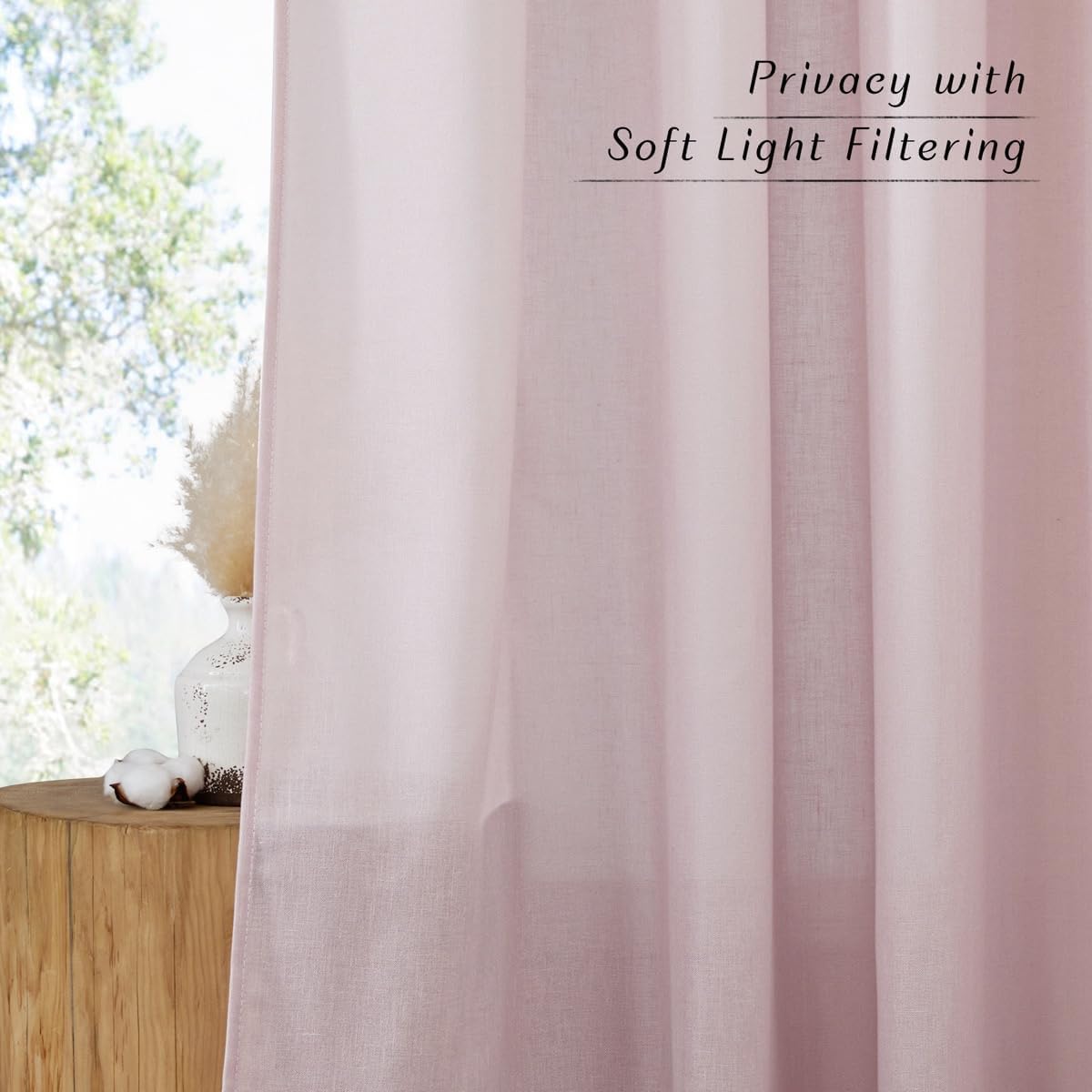 nicetown blush pink linen curtains for kitchen, thick, close-up detail