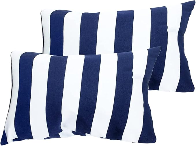 Leaveland Retro Navy Blue Stripe 12x20 Inch Set of 2 Cotton Polyester Square by Leaveland