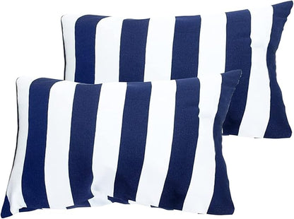 Leaveland Retro Navy Blue Stripe 12x20 Inch Set of 2 Cotton Polyester Square by Leaveland