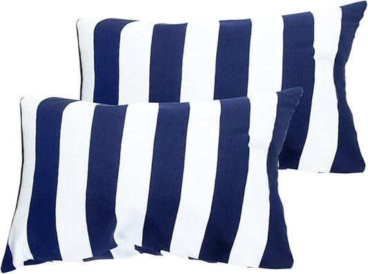 Leaveland Retro Navy Blue Stripe 12x20 Inch Set of 2 Cotton Polyester Square by Leaveland