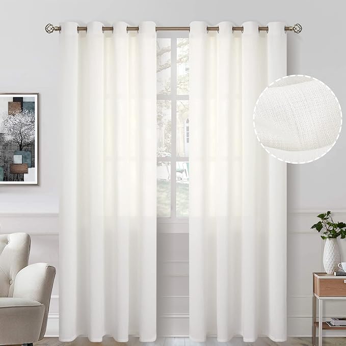 BGment Cream Natural Linen Look Semi Sheer Long Curtains by BGment