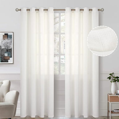 BGment Cream Natural Linen Look Semi Sheer Long Curtains by BGment