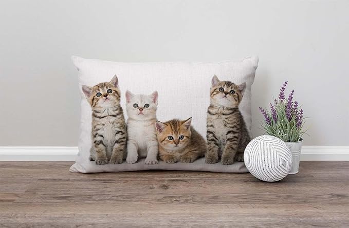 Solekla Colourful Creative Cared Cats Cotton Linen Decorative Throw Pillow Case - Image 4