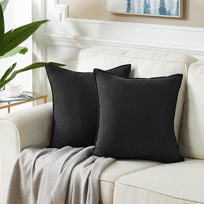 Fancy Homi 2 Packs Black Decorative Throw Pillow Covers 18x18 inch, Super Soft by Fancy+Homi