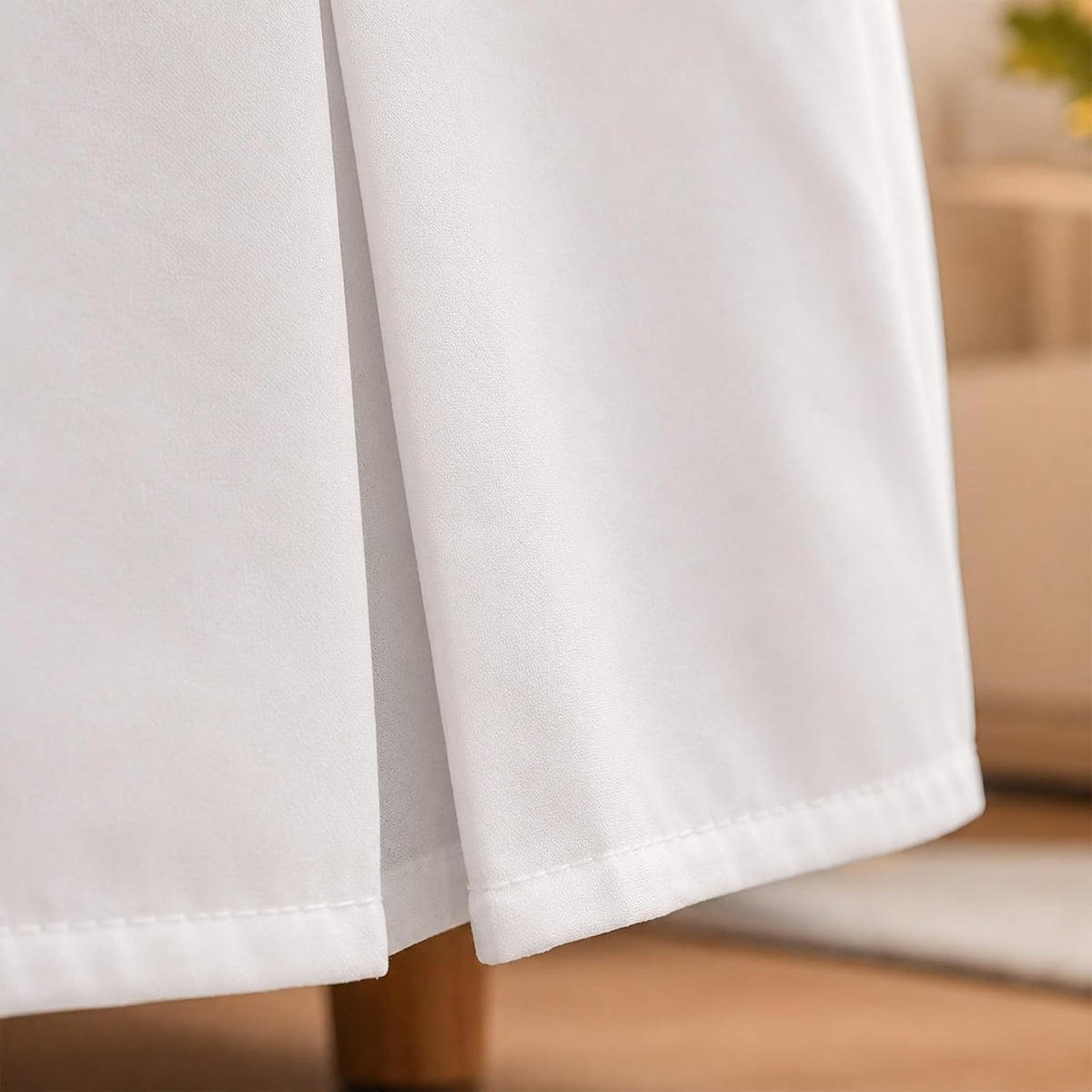 arlinen pleated full bed skirt with split corners on a desk or shelf