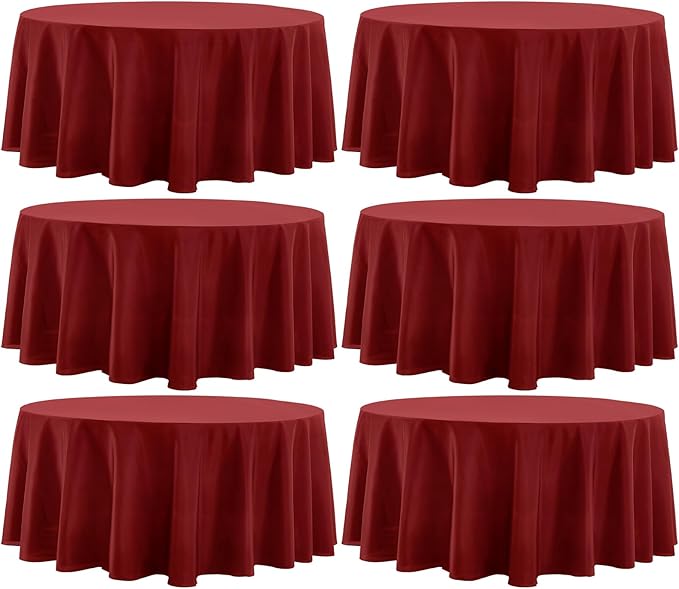 Round Tablecloth 120 Inch Tablecloth 6 Pack Red Table Cloths Washable by AOCOZHomeLifeMuseum