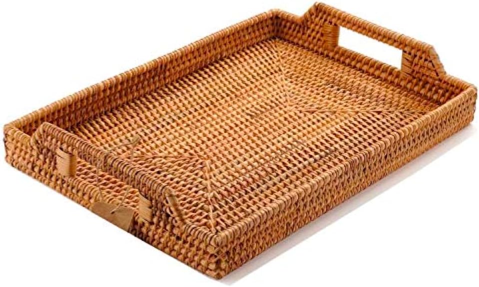 yangqihome 14.6" handwoven rattan serving tray with handles, main product view
