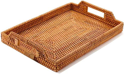 yangqihome 14.6" handwoven rattan serving tray with handles, main product view