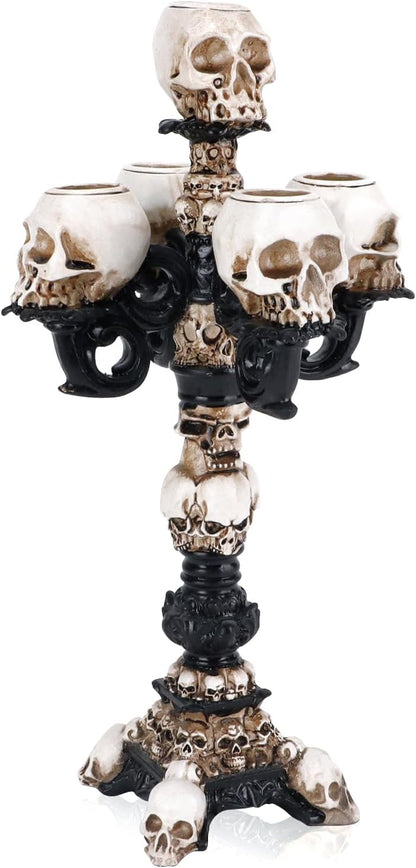 Skull Candle Holder for Halloween Decoration, Resin Gothic Skeleton Head Candlestick for Pillar Candle, Retro Spooky Desktop Tealight Cup for Christmas Home Office Party
